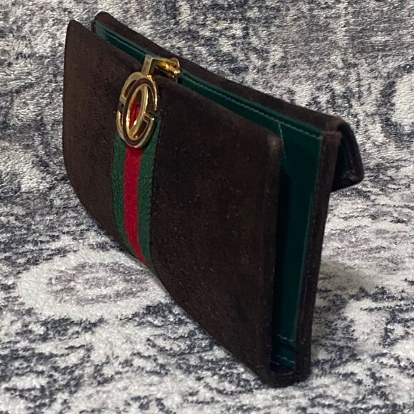 Vintage Gucci Sherry Line Suede and Leather Wallet Bi-fold with Chain - Picture 4 of 10